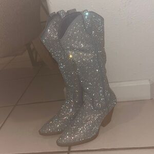 Glittering Silver Heeled Boots